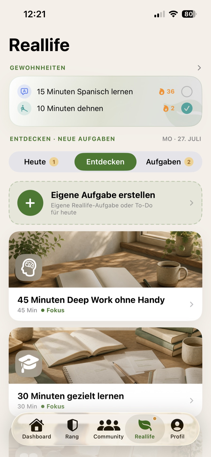 Reallife, Aufgaben entdecken