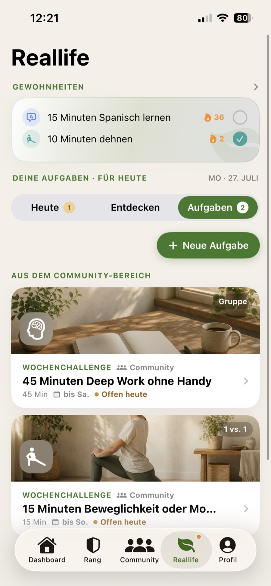 Reallife, deine Aufgaben
