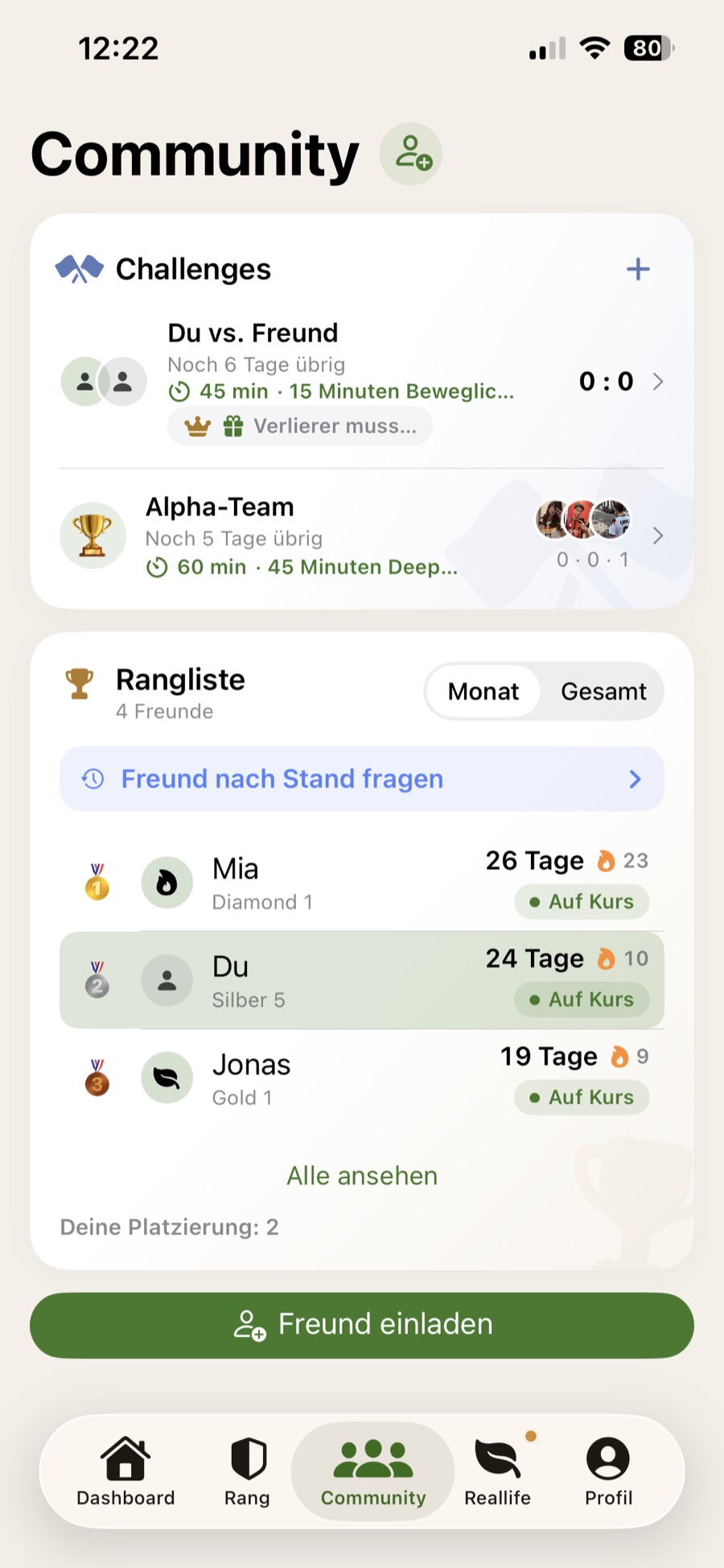 Freunde und Challenges